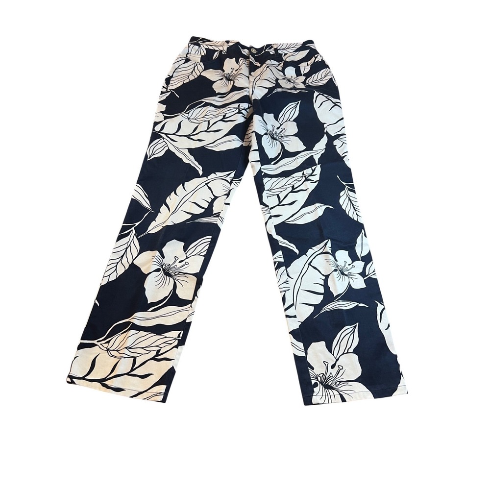 Lauren Ralph Lauren Womens Navy Blue White‎ Tropical Floral Straight Leg Pants 8 - Picture 2 of 11